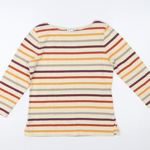 Kettlewell Women's Multicoloured Striped Boat Neck 3/4 Sleeve Cotton T-Shirt Size S