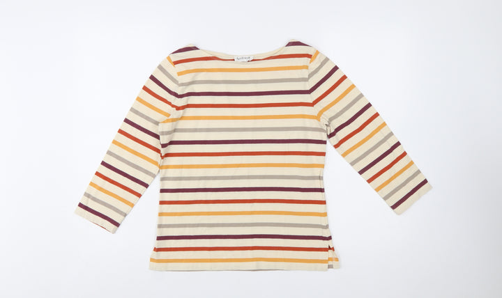 Kettlewell Women's Multicoloured Striped Boat Neck 3/4 Sleeve Cotton T-Shirt Size S