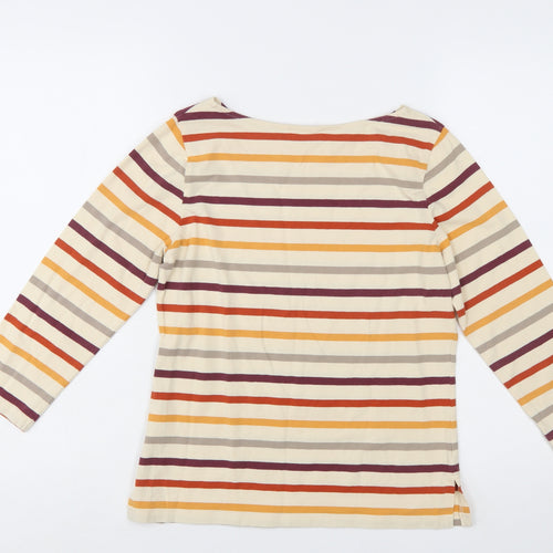 Kettlewell Women's Multicoloured Striped Boat Neck 3/4 Sleeve Cotton T-Shirt Size S