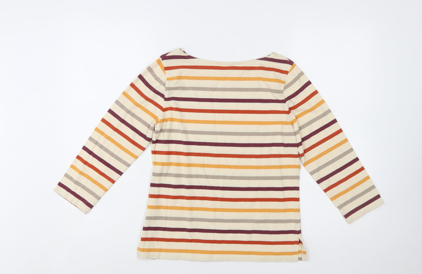 Kettlewell Women's Multicoloured Striped Boat Neck 3/4 Sleeve Cotton T-Shirt Size S