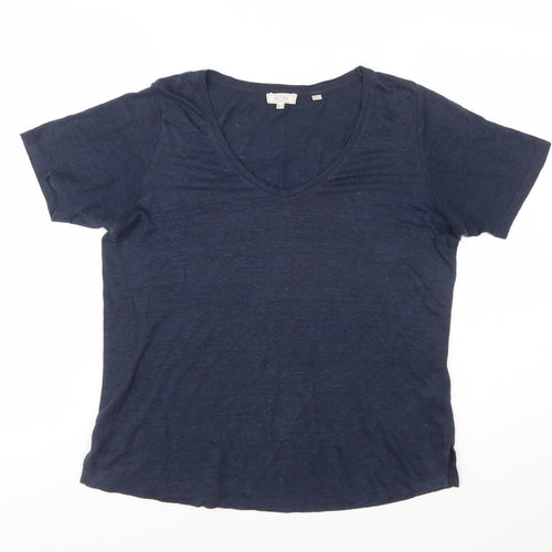 Fat Face Womens Blue Linen V-Neck Short Sleeve Basic T-Shirt Size 6