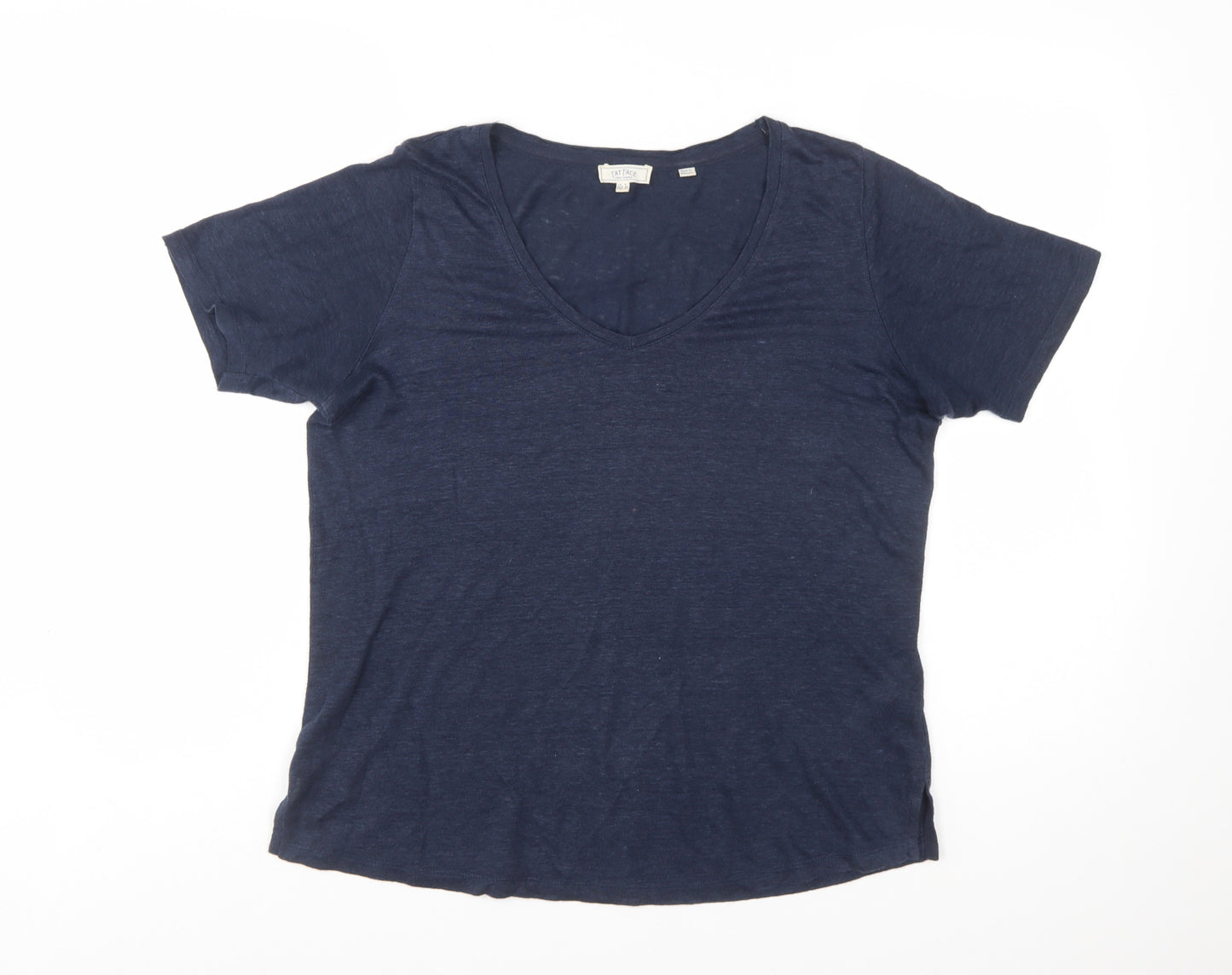 Fat Face Womens Blue Linen V-Neck Short Sleeve Basic T-Shirt Size 6
