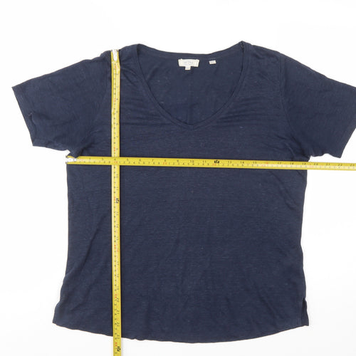 Fat Face Womens Blue Linen V-Neck Short Sleeve Basic T-Shirt Size 6