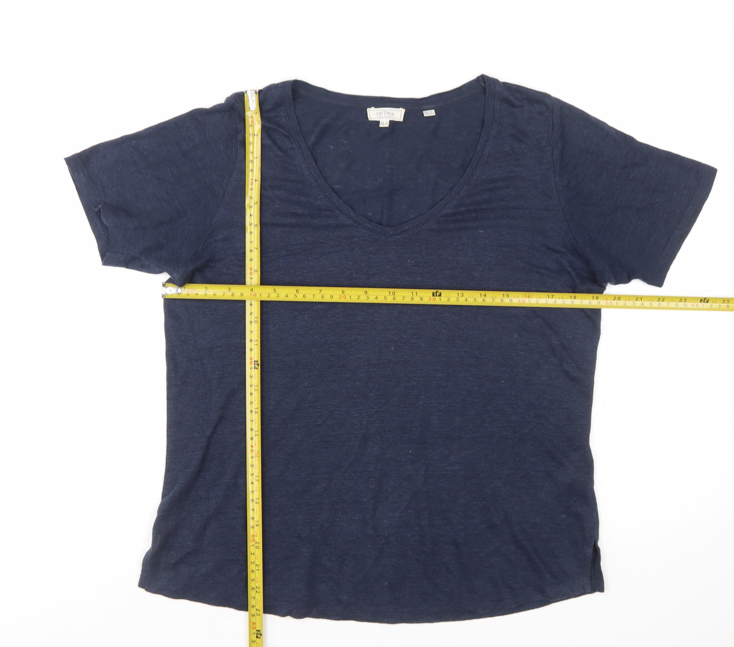 Fat Face Womens Blue Linen V-Neck Short Sleeve Basic T-Shirt Size 6