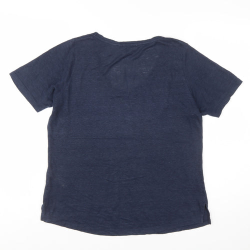 Fat Face Womens Blue Linen V-Neck Short Sleeve Basic T-Shirt Size 6