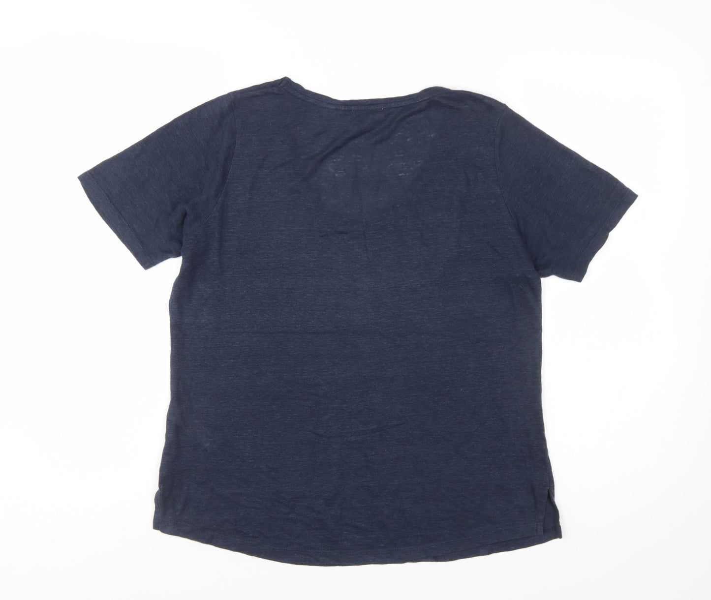 Fat Face Womens Blue Linen V-Neck Short Sleeve Basic T-Shirt Size 6