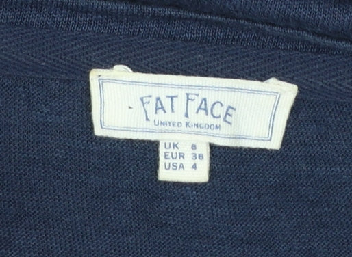 Fat Face Womens Blue Linen V-Neck Short Sleeve Basic T-Shirt Size 6