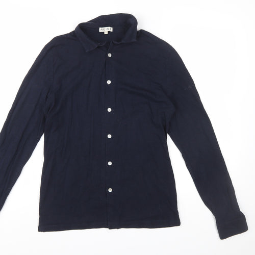 Reiss Men's Navy Cotton Long Sleeve Button-Up Shirt M