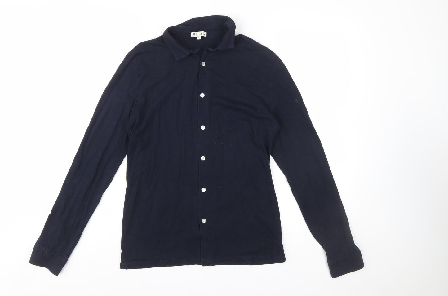 Reiss Men's Navy Cotton Long Sleeve Button-Up Shirt M