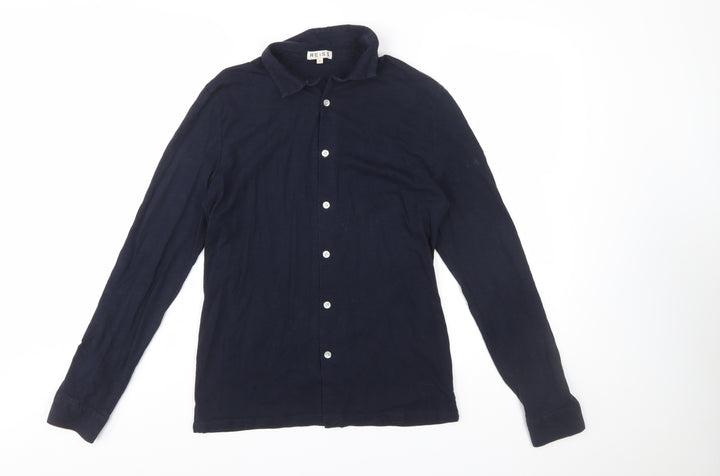 Reiss Men's Navy Cotton Long Sleeve Button-Up Shirt M