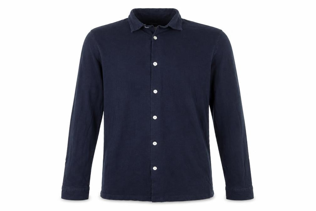 Front view of Reiss Men's Navy Cotton Long Sleeve Button-Up Shirt M