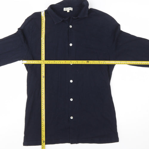 Reiss Men's Navy Cotton Long Sleeve Button-Up Shirt M