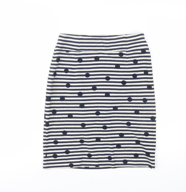 White Stuff Women’s Blue Striped Polka Dot Cotton Stretch Pencil Skirt Size S