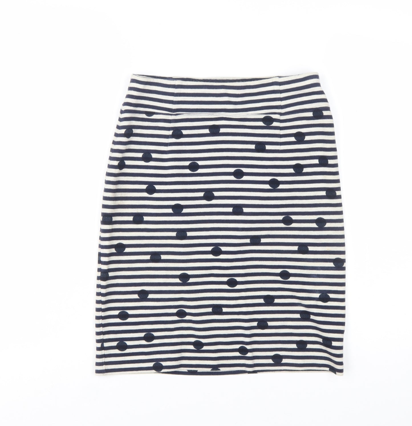 White Stuff Women’s Blue Striped Polka Dot Cotton Stretch Pencil Skirt Size S