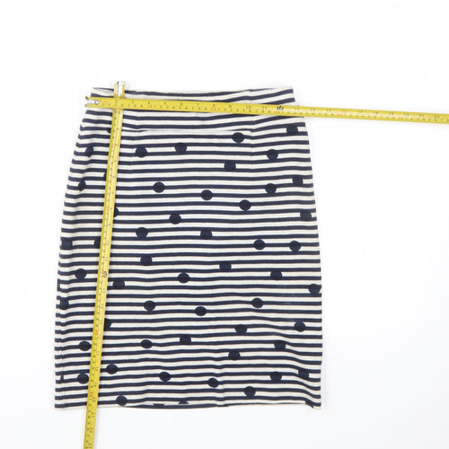White Stuff Women’s Blue Striped Polka Dot Cotton Stretch Pencil Skirt Size S