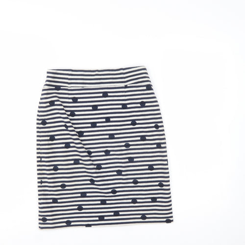 White Stuff Women’s Blue Striped Polka Dot Cotton Stretch Pencil Skirt Size S