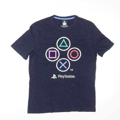 Difuzed Men’s Blue PlayStation Logo Graphic Cotton T-Shirt Size M