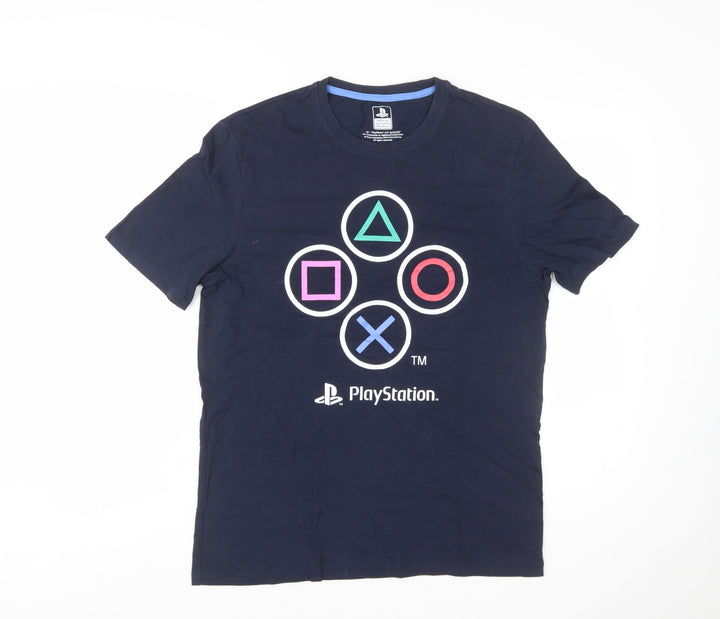 Difuzed Men’s Blue PlayStation Logo Graphic Cotton T-Shirt Size M
