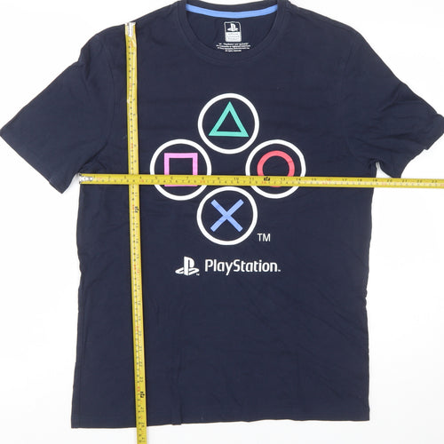 Difuzed Men’s Blue PlayStation Logo Graphic Cotton T-Shirt Size M