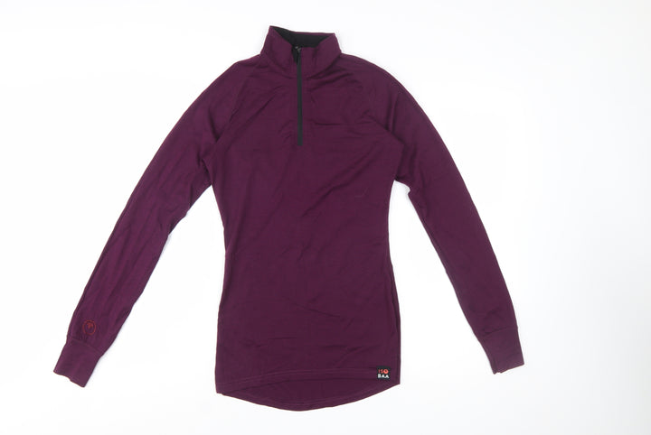 I Love Baa Women's Purple Merino Wool 1/4 Zip Thermal Top Size S