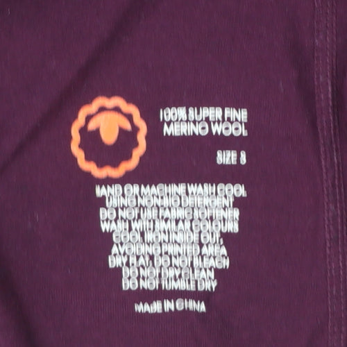 I Love Baa Women's Purple Merino Wool 1/4 Zip Thermal Top Size S