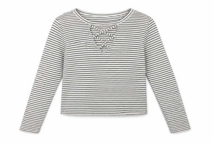 Hollister Women’s White Striped Long Sleeve Cropped T-Shirt M