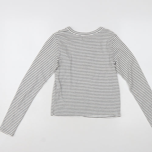 Hollister Women’s White Striped Long Sleeve Cropped T-Shirt M