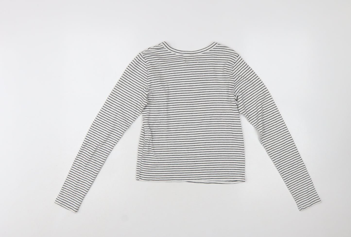 Hollister Women’s White Striped Long Sleeve Cropped T-Shirt M