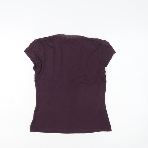 Laura Ashley Women Purple Beaded V-Neck Short Sleeve T-Shirt Size 8