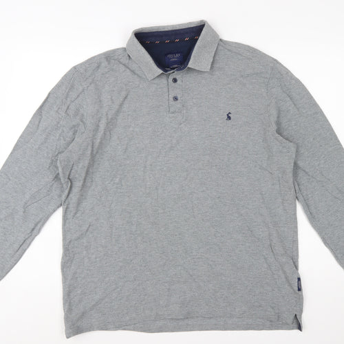Joules Men's Grey Long Sleeve Cotton Polo Shirt Size L