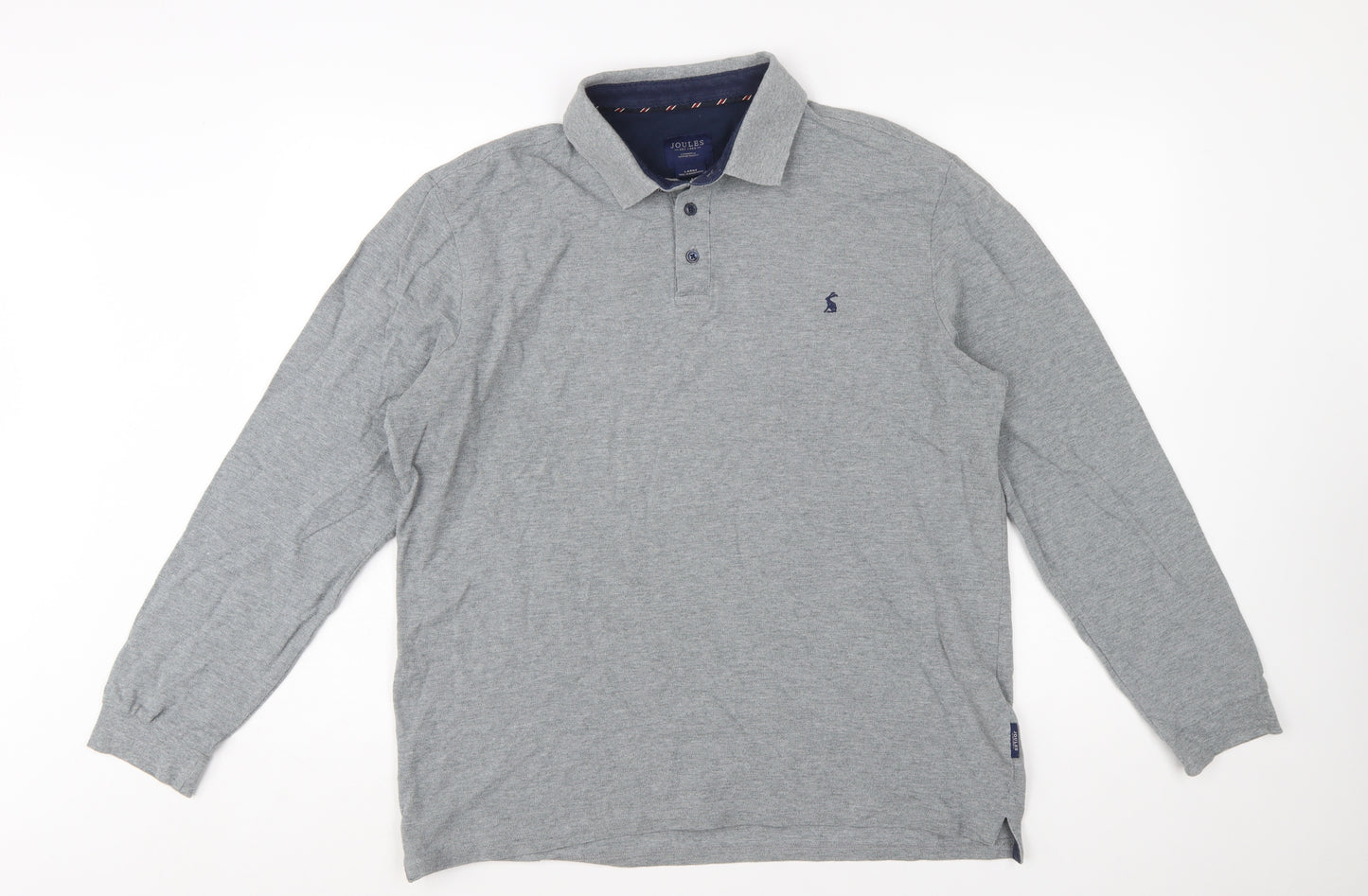 Joules Men's Grey Long Sleeve Cotton Polo Shirt Size L