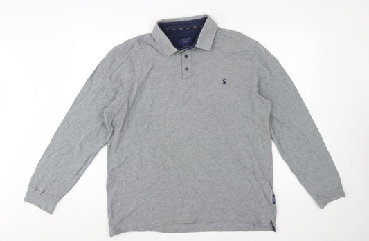 Joules Men's Grey Long Sleeve Cotton Polo Shirt Size L
