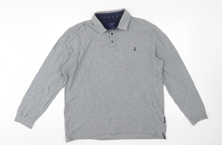 Joules Men's Grey Long Sleeve Cotton Polo Shirt Size L
