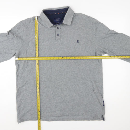 Joules Men's Grey Long Sleeve Cotton Polo Shirt Size L