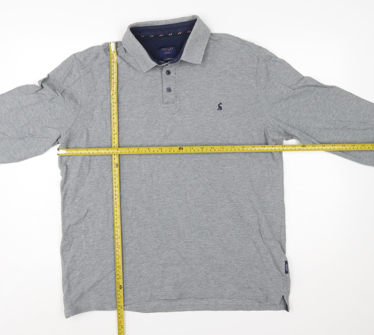 Joules Men's Grey Long Sleeve Cotton Polo Shirt Size L