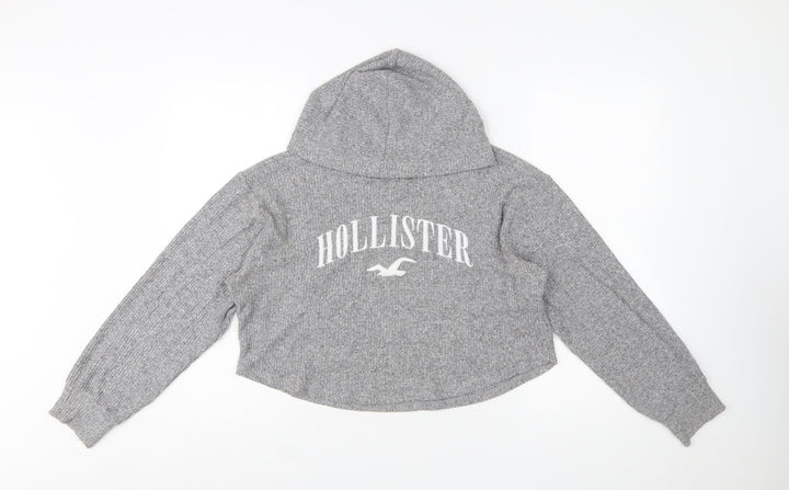Hollister Womens Grey Long Sleeve Rib Knit Pullover Hoodie XS