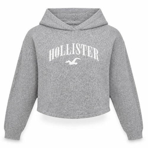 Hollister Womens Grey Long Sleeve Rib Knit Pullover Hoodie XS