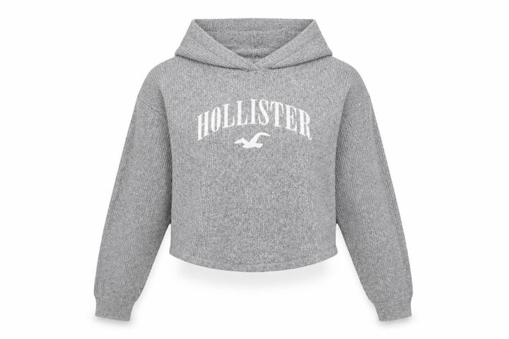 Hollister Womens Grey Long Sleeve Rib Knit Pullover Hoodie XS
