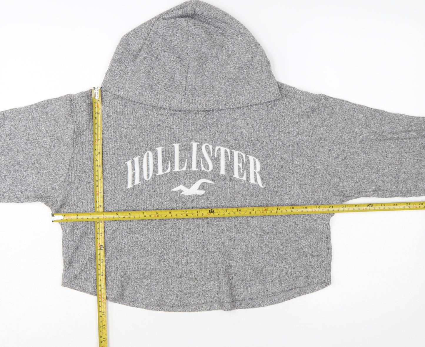 Hollister Womens Grey Long Sleeve Rib Knit Pullover Hoodie XS