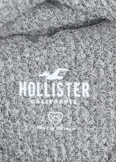 Hollister Womens Grey Long Sleeve Rib Knit Pullover Hoodie XS