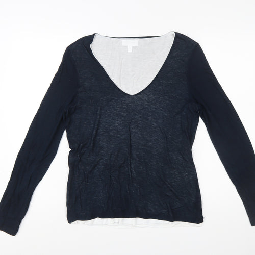 The White Company Women Blue V-Neck Long Sleeve Wool Blend Jumper Size 10