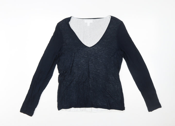 The White Company Women Blue V-Neck Long Sleeve Wool Blend Jumper Size 10