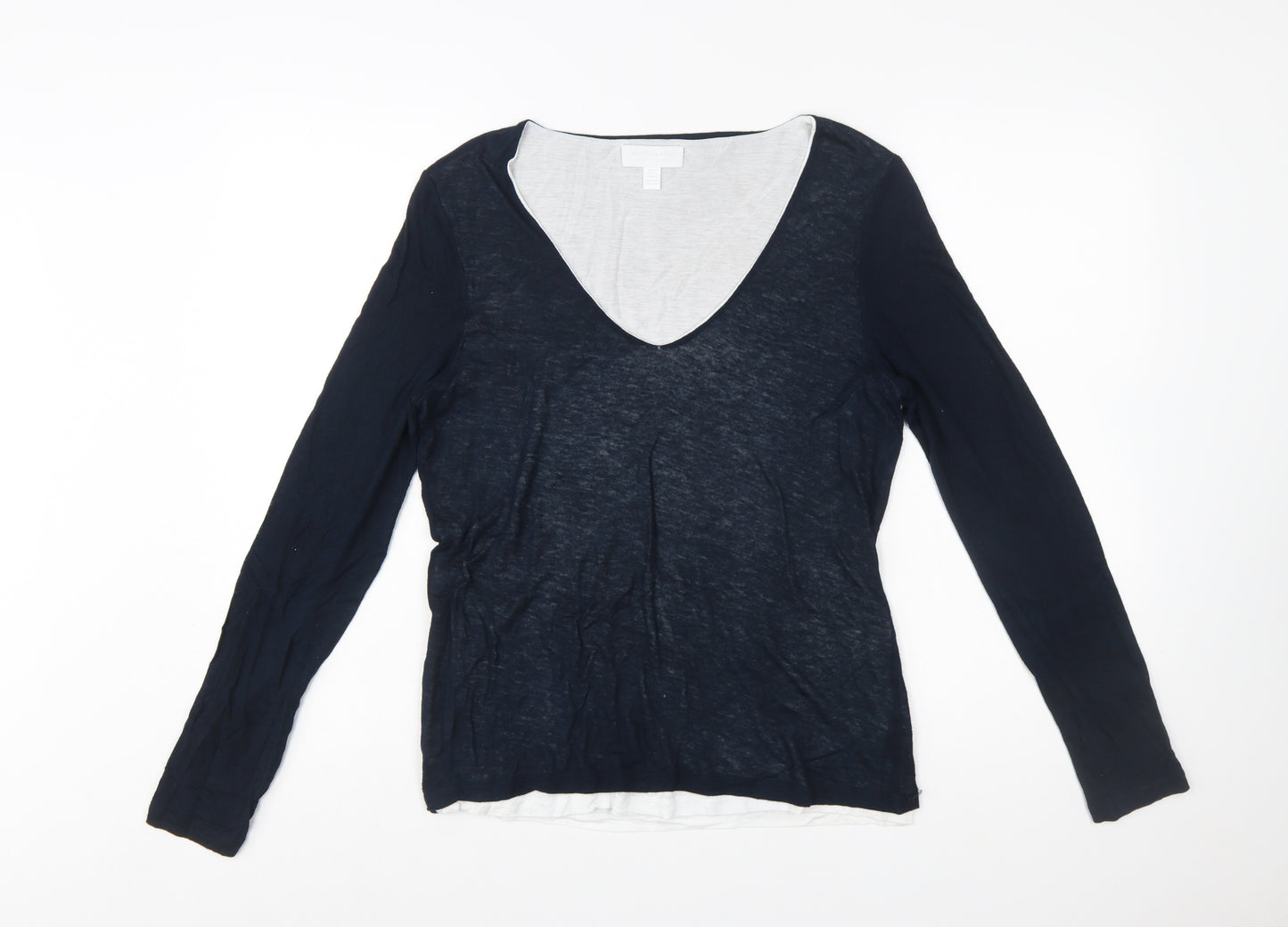 The White Company Women Blue V-Neck Long Sleeve Wool Blend Jumper Size 10