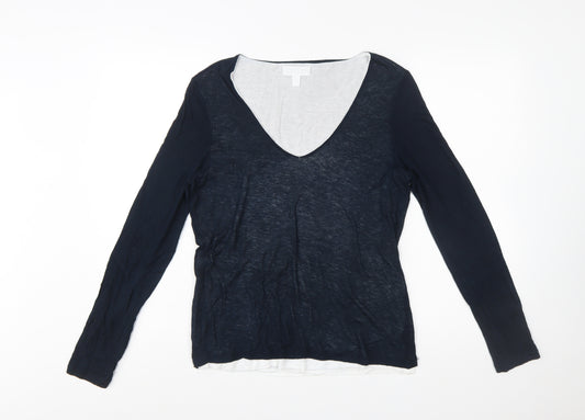 The White Company Women Blue V-Neck Long Sleeve Wool Blend Jumper Size 10