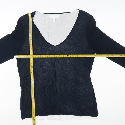 The White Company Women Blue V-Neck Long Sleeve Wool Blend Jumper Size 10