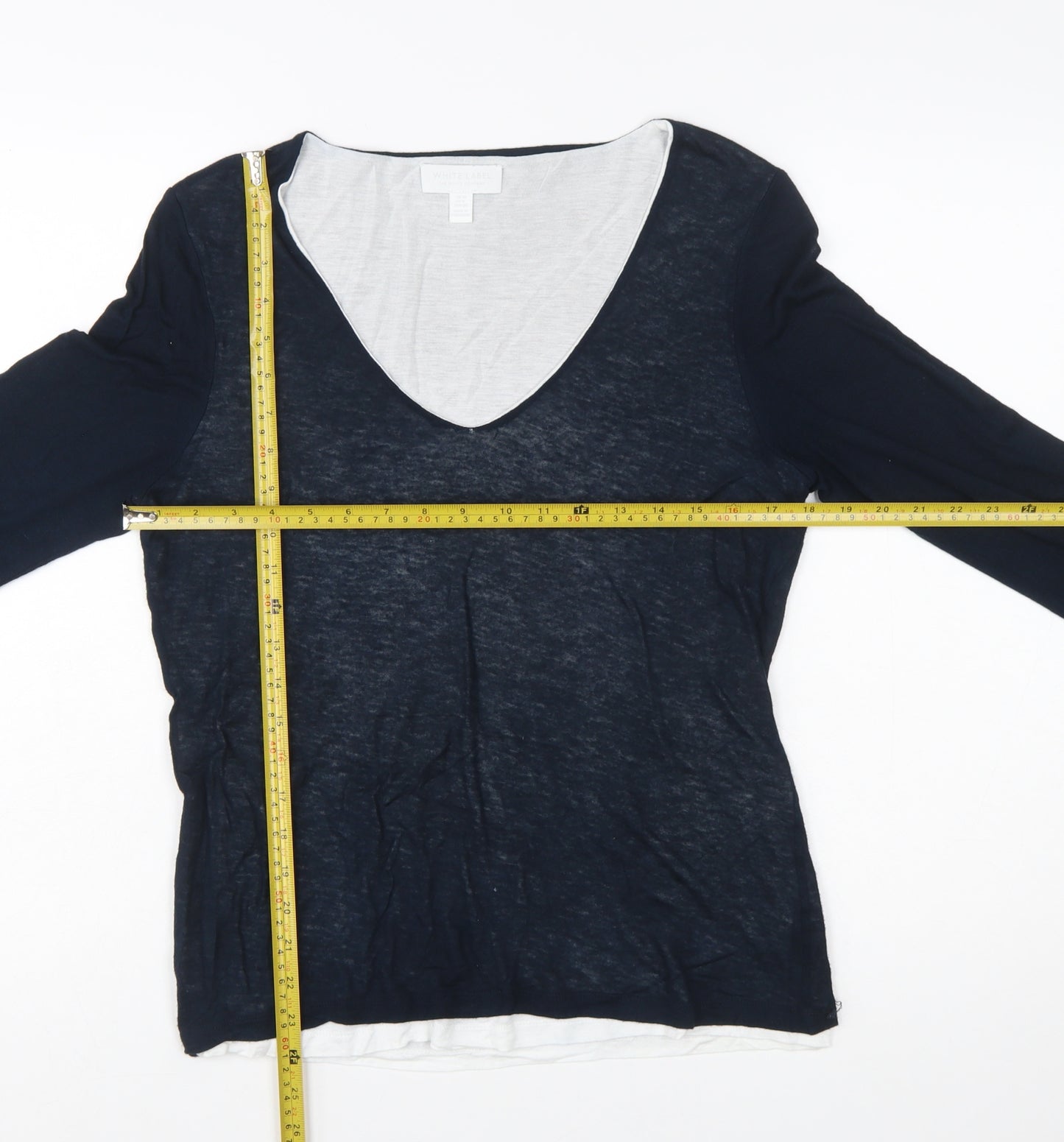 The White Company Women Blue V-Neck Long Sleeve Wool Blend Jumper Size 10
