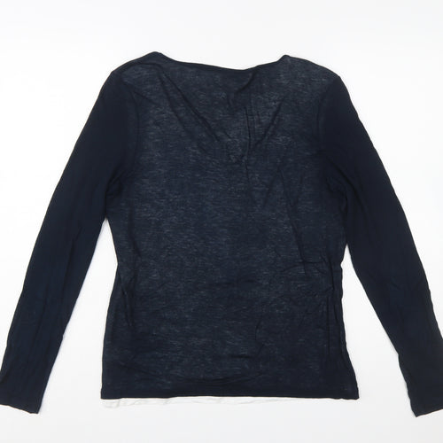 The White Company Women Blue V-Neck Long Sleeve Wool Blend Jumper Size 10