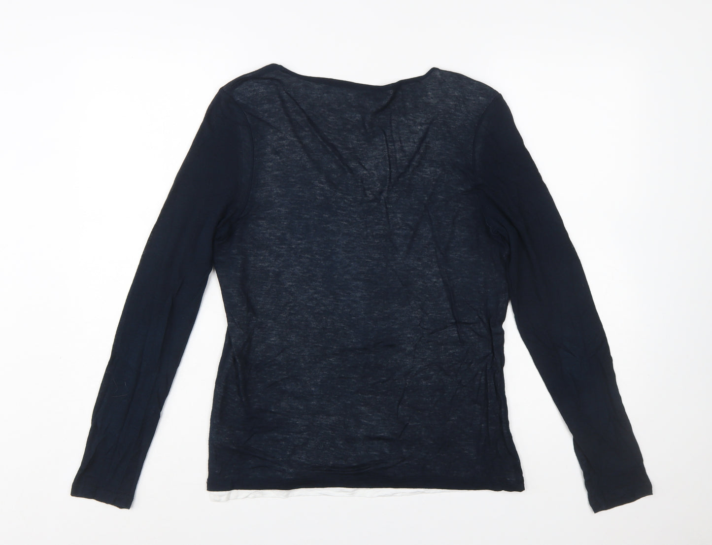 The White Company Women Blue V-Neck Long Sleeve Wool Blend Jumper Size 10