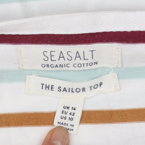 Seasalt Women’s Multicoloured Striped 3/4 Sleeve Sailor Top Size 14