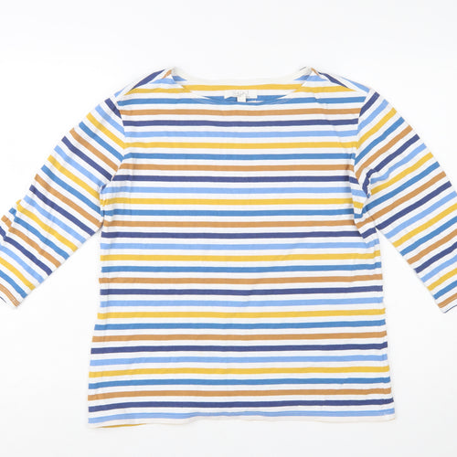 Seasalt Women’s Multicoloured Striped 3/4 Sleeve Cotton T-Shirt UK 14
